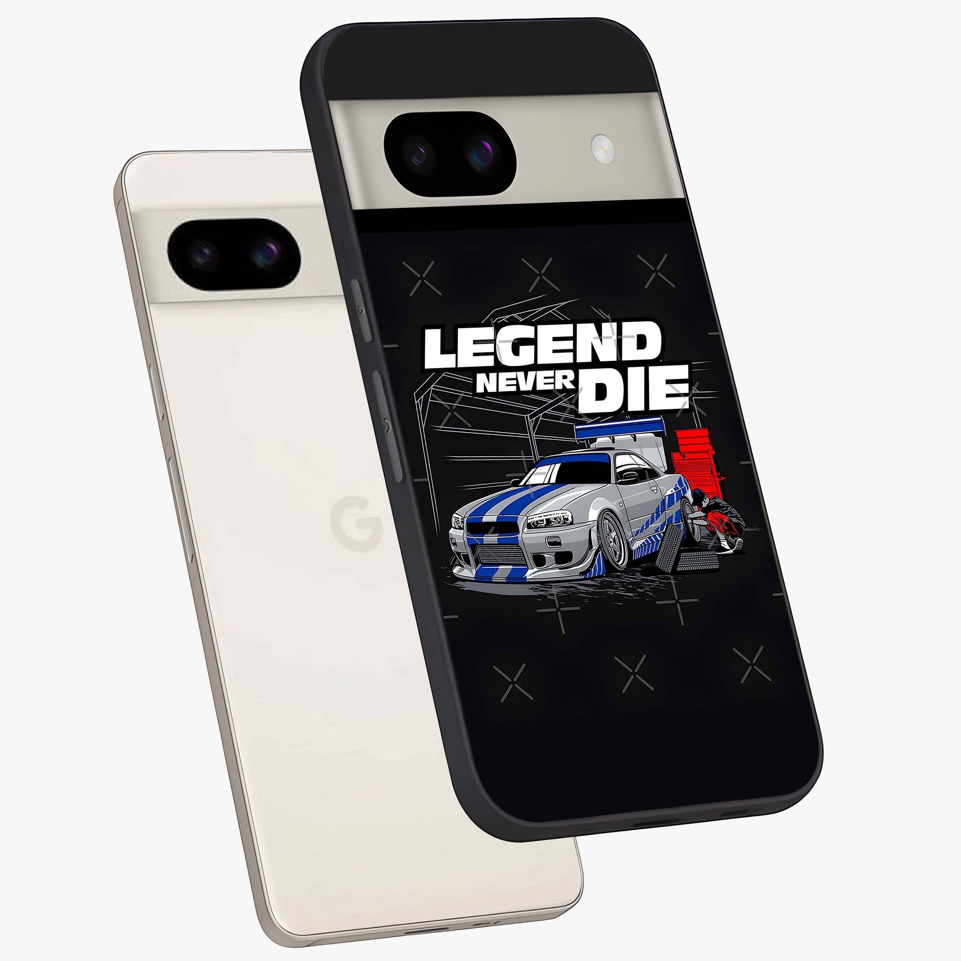 Midnight Racing Legacy Glass Case displayed in angled mockup highlighting dynamic automotive design with bold midnight aesthetic.
