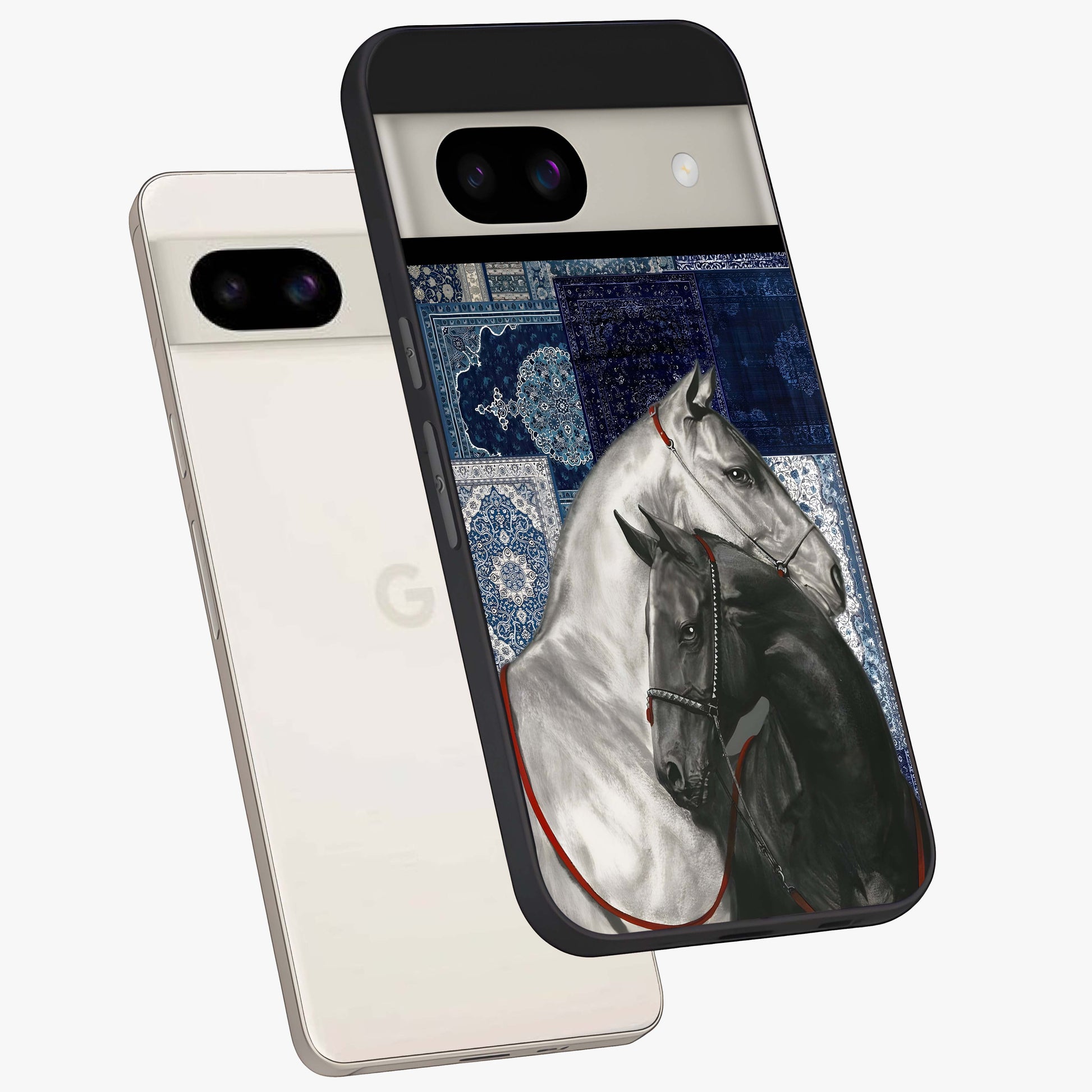 Midnight Stallion Blues Glass Case displayed in angled mockup highlighting powerful stallion illustration with deep midnight tones.