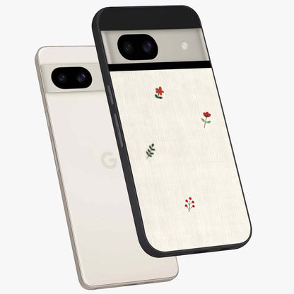 Minimalistic Blue With White Flower Pattern Glass Case displayed in angled mockup highlighting simple floral design with minimal aesthetic.