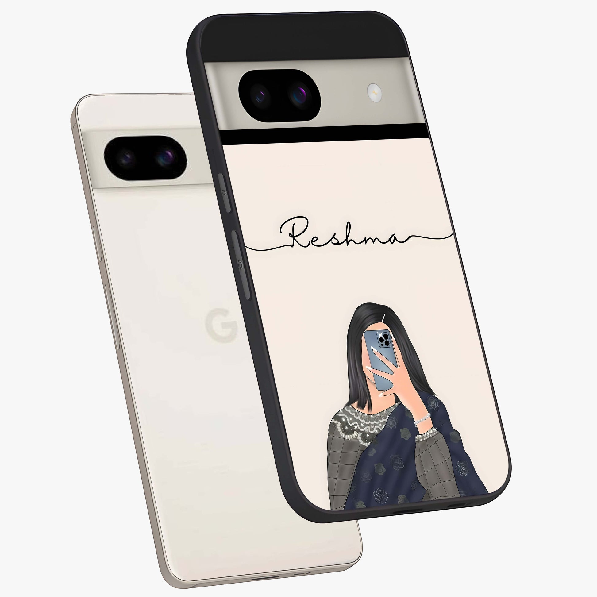 Mirror Mood Muse With Custom Name Glass Case displayed in angled mockup highlighting aesthetic mirror inspired design with custom name feature.