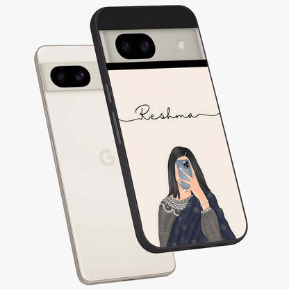Mirror Mood Muse With Custom Name Glass Case displayed in angled mockup highlighting aesthetic mirror inspired design with custom name feature.