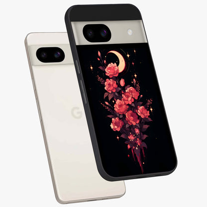 Moonlit Floral Elegance Glass Case displayed in angled mockup highlighting graceful flower design with soft moonlight aesthetic.
