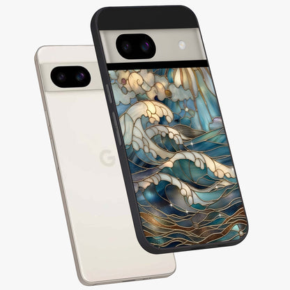Oceanic Stained Printed Glass Case displayed in angled mockup highlighting colorful aquatic design with artistic aesthetic style.