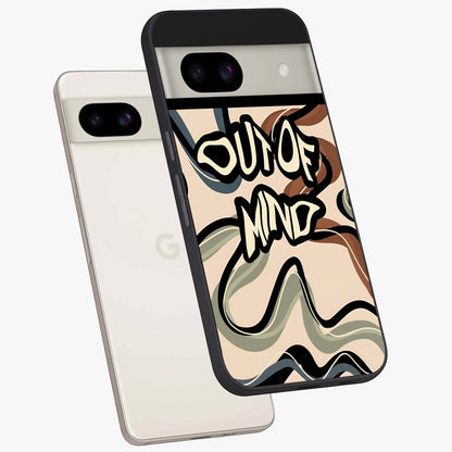 Out Of Mind Glass Case displayed in angled mockup highlighting bold statement design with modern artistic aesthetic.