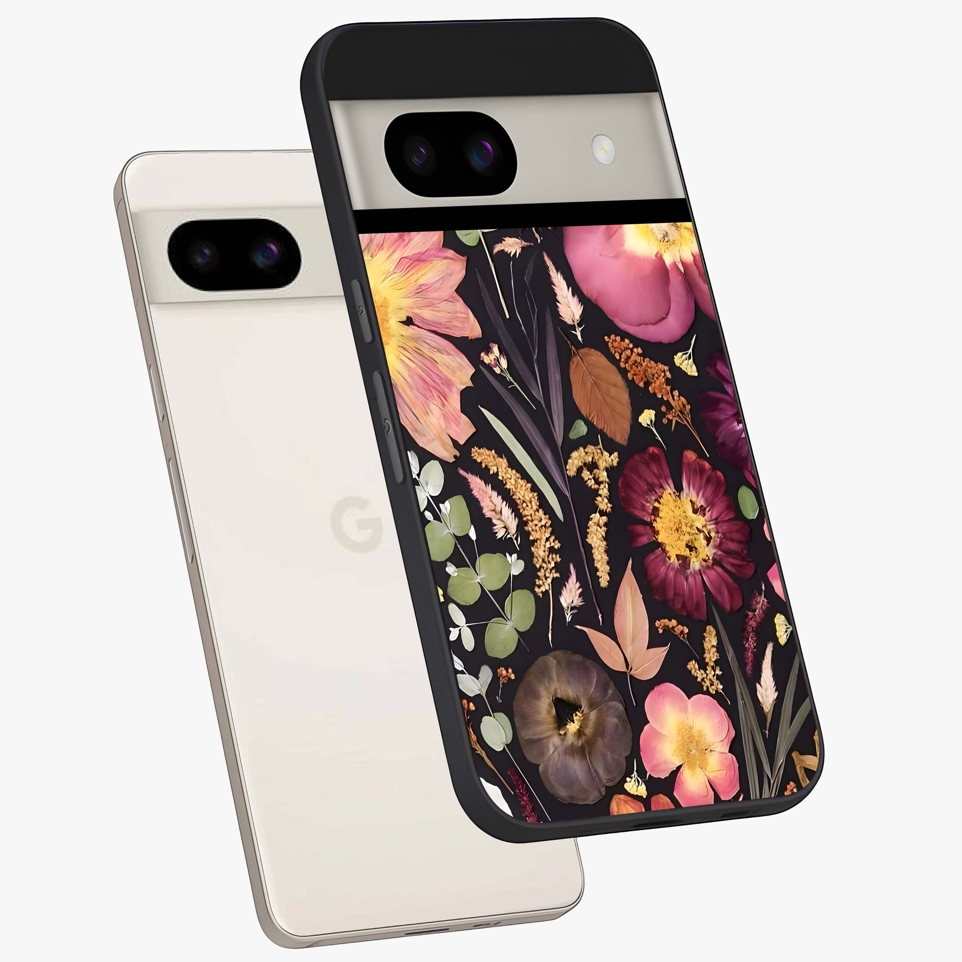 Petal Dream Tapestry Glass Case displayed in angled mockup highlighting decorative petal pattern with elegant botanical aesthetic.
