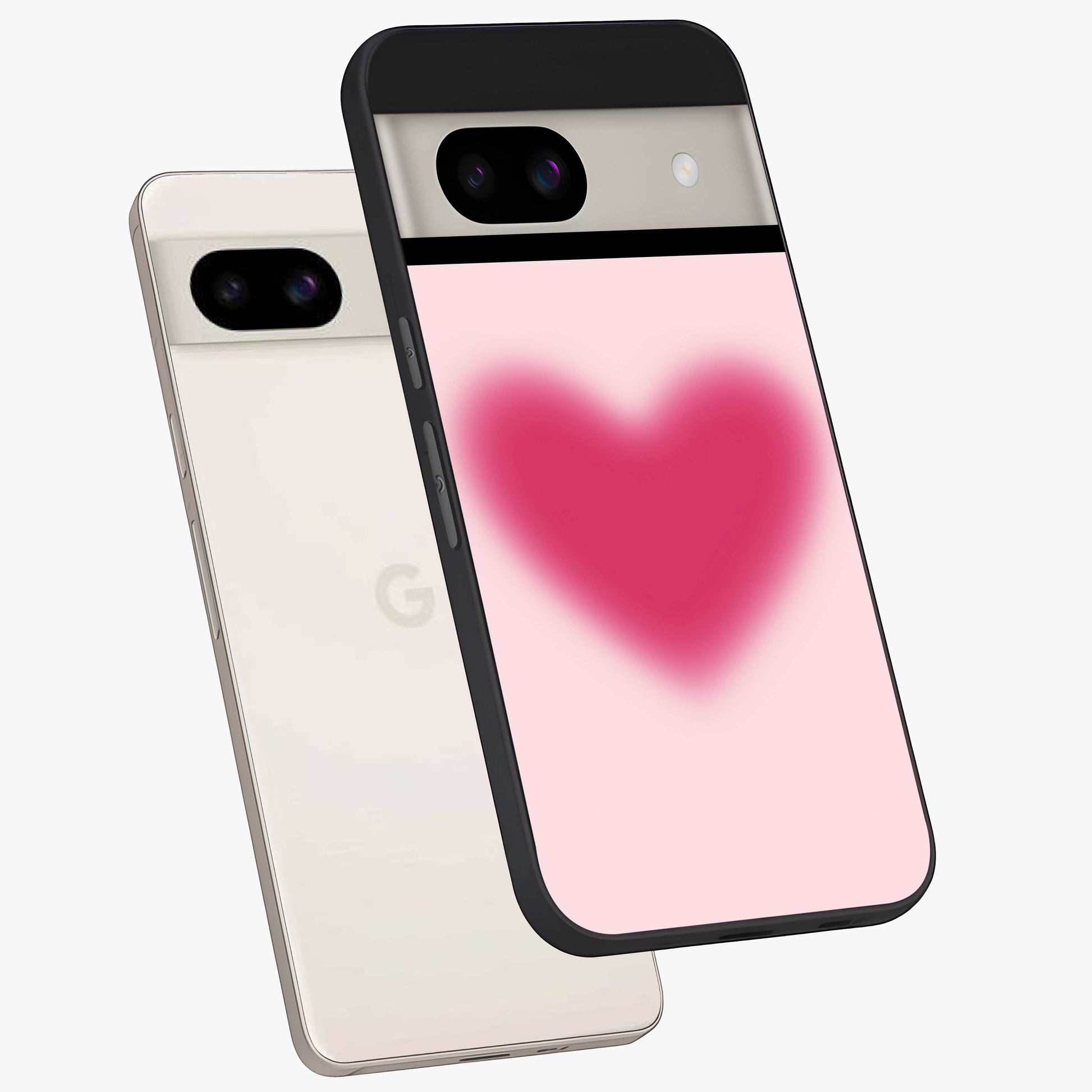 Pink Aura Heart Glass Case displayed in angled mockup highlighting vibrant pink heart design with dreamy aura aesthetic.