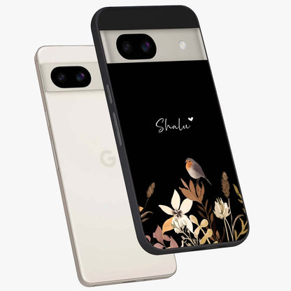 Quiet Garden Tune Custom Name Glass Case displayed in angled mockup highlighting delicate floral garden design with custom name feature.
