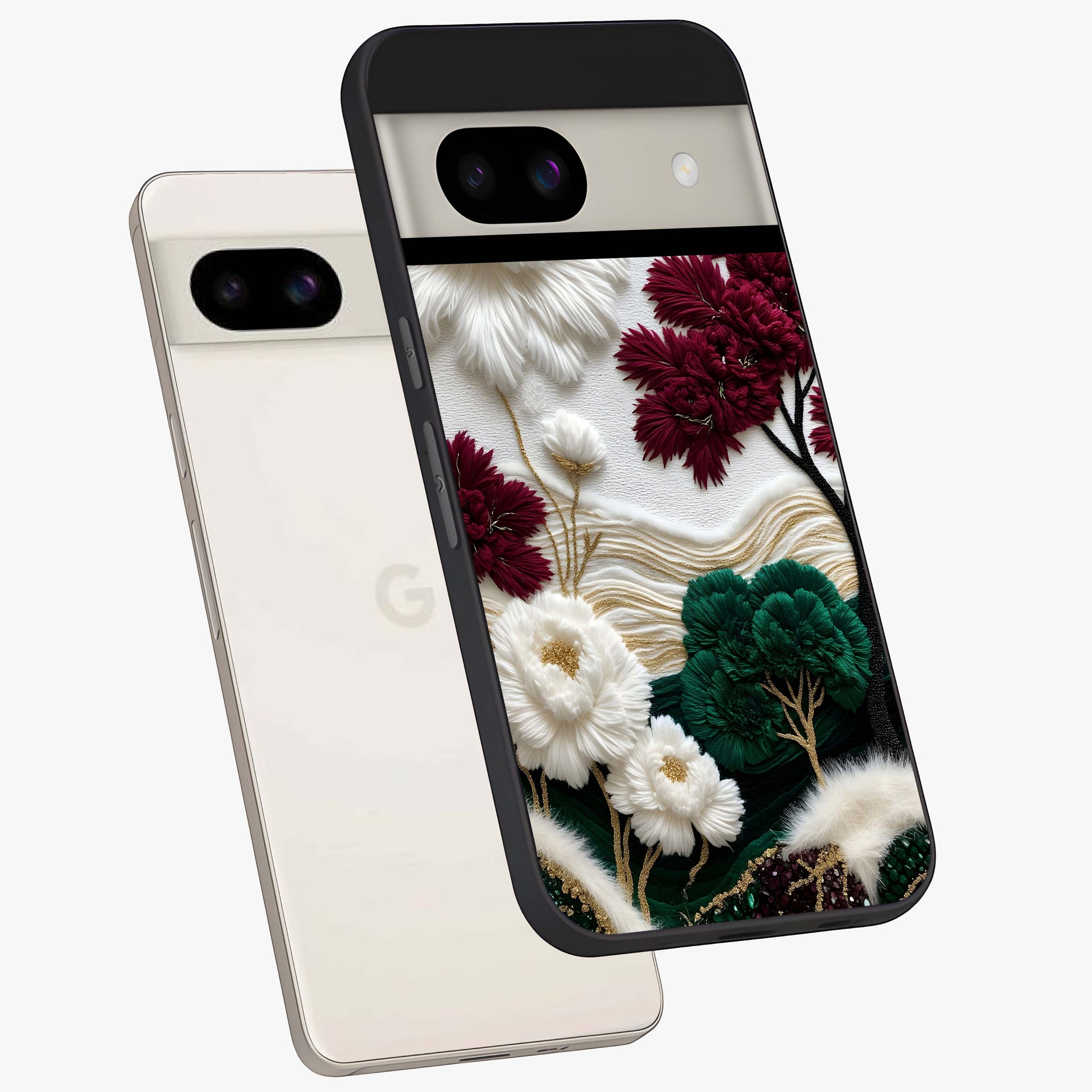 Radiant Bloom Elegance Glass Case displayed in angled mockup highlighting graceful floral design with radiant aesthetic style.