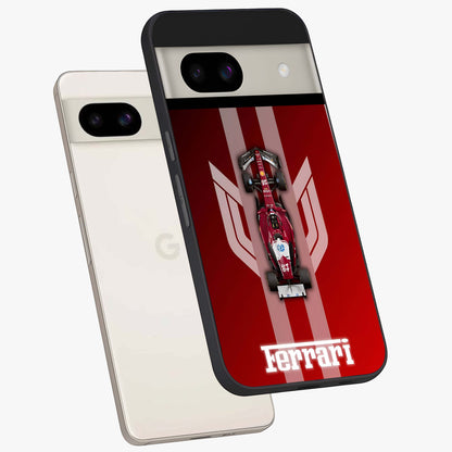 Red Ferrari F1 Vertical Glass Case displayed in angled mockup highlighting high speed racing design with bold automotive aesthetic.