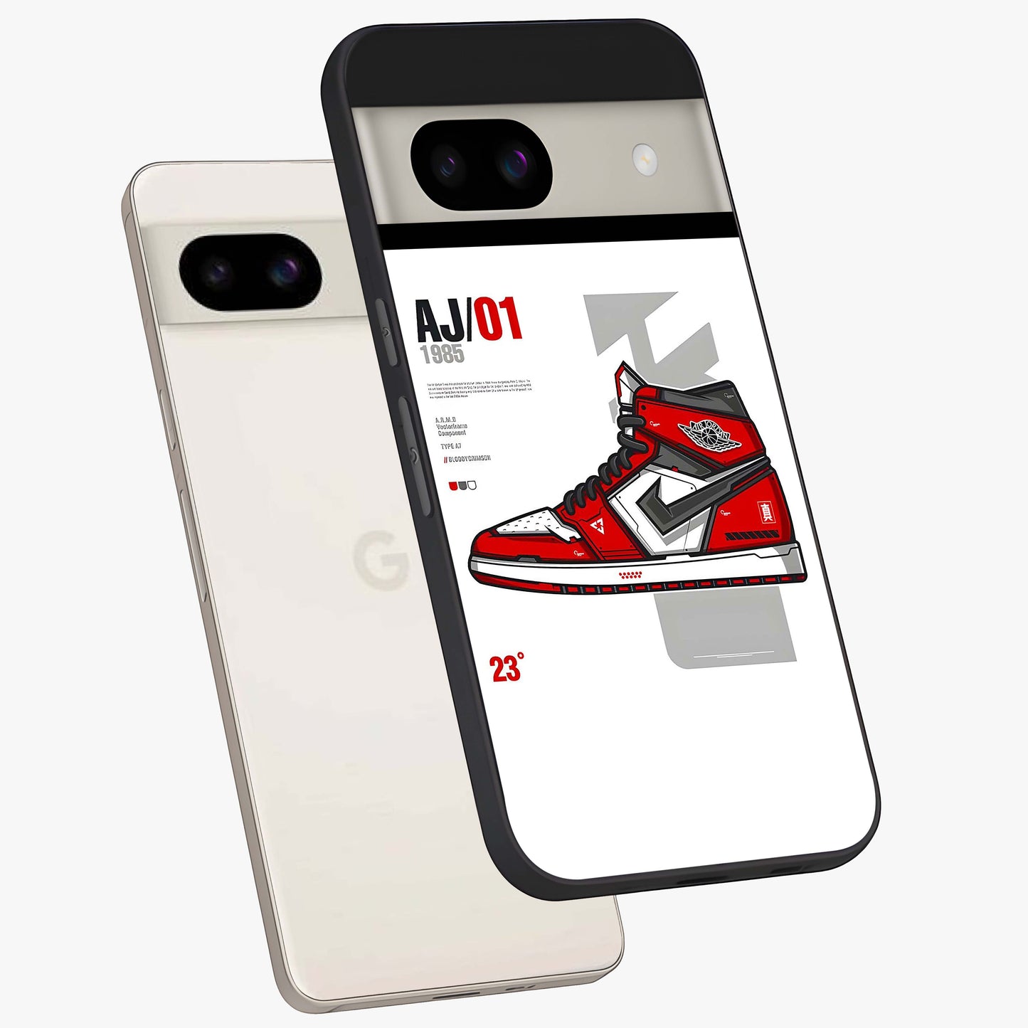 Retro Sneaker Blueprint Glass Case displayed in angled mockup highlighting detailed shoe design with sporty retro aesthetic.