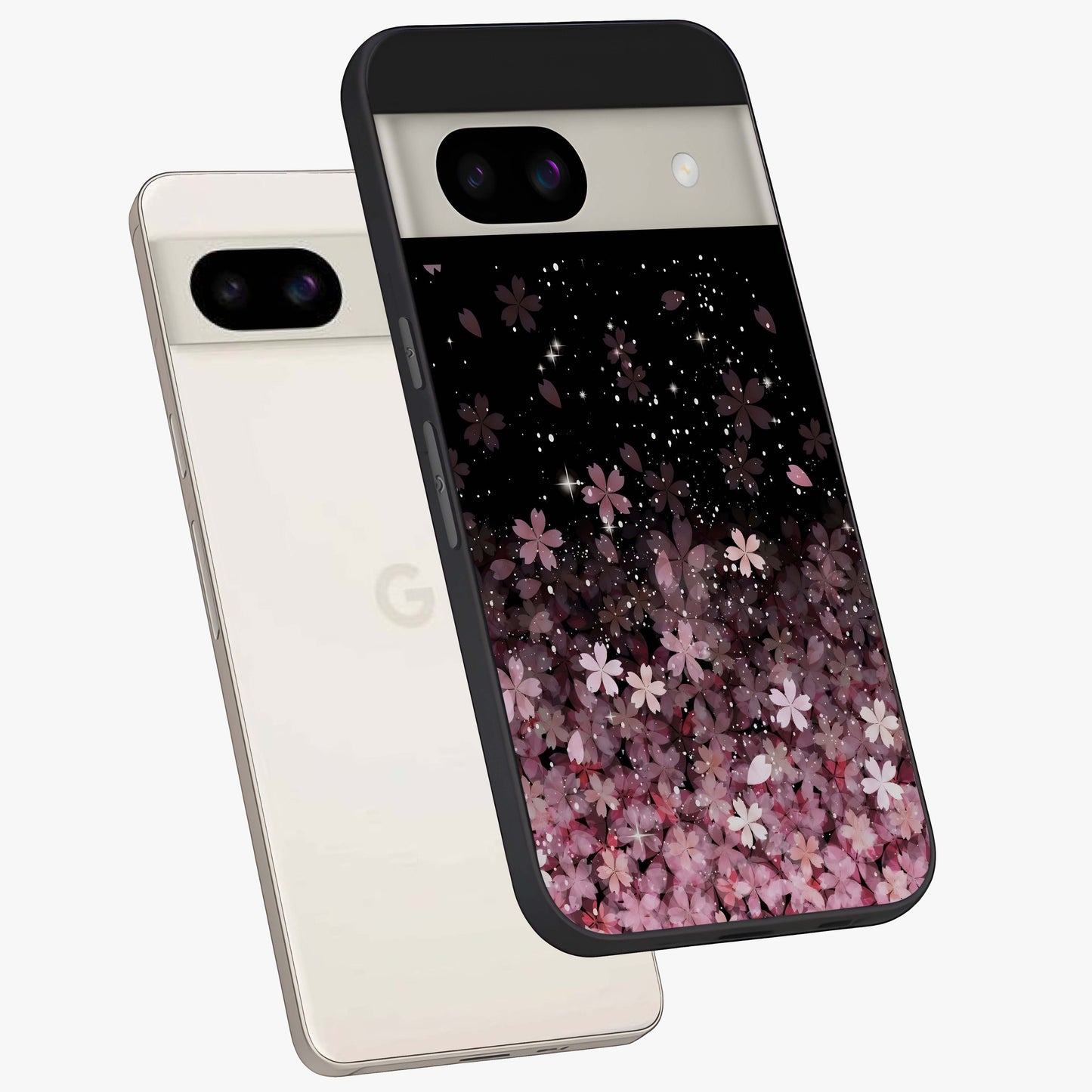 Small Starry Flowers Glass Case displayed in angled mockup highlighting tiny flower pattern with celestial aesthetic style.