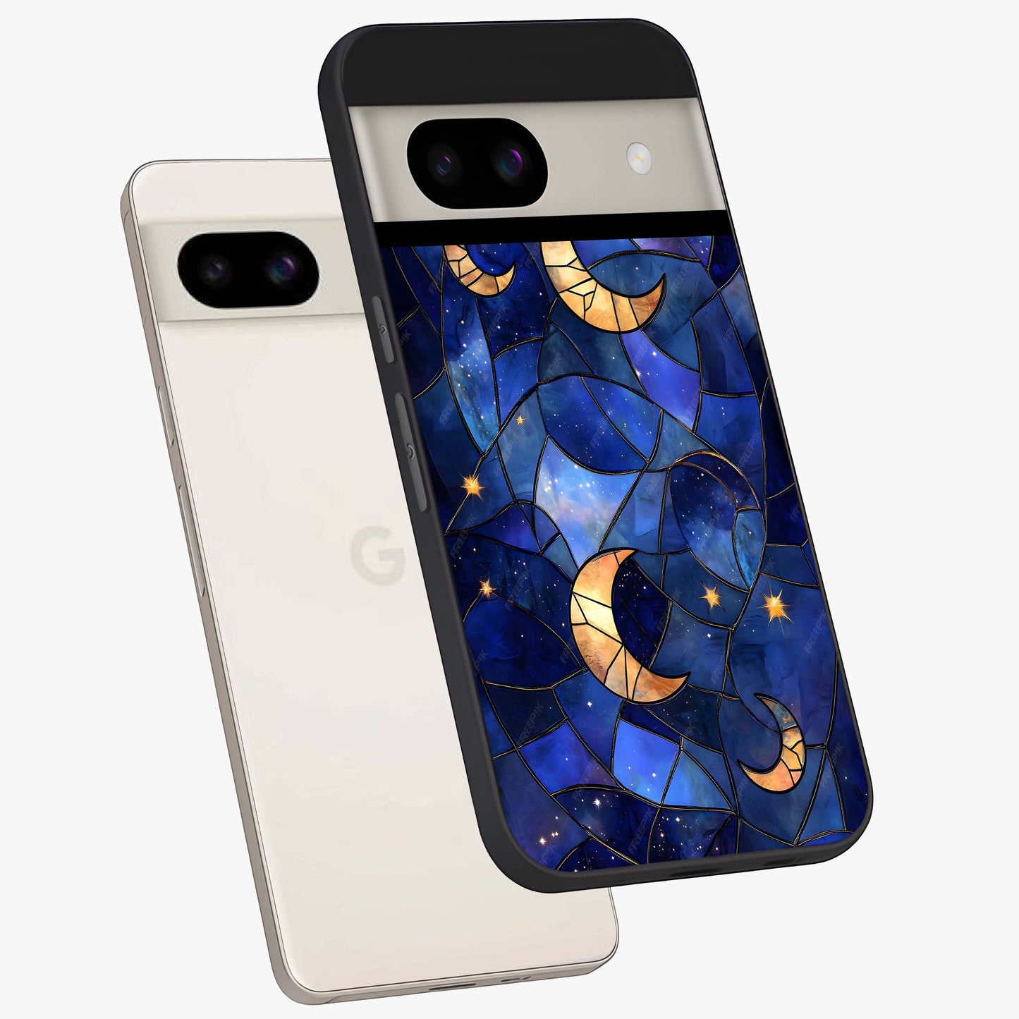 Starlit Sky Tapestry Glass Case displayed in angled mockup highlighting celestial night pattern with artistic aesthetic style.