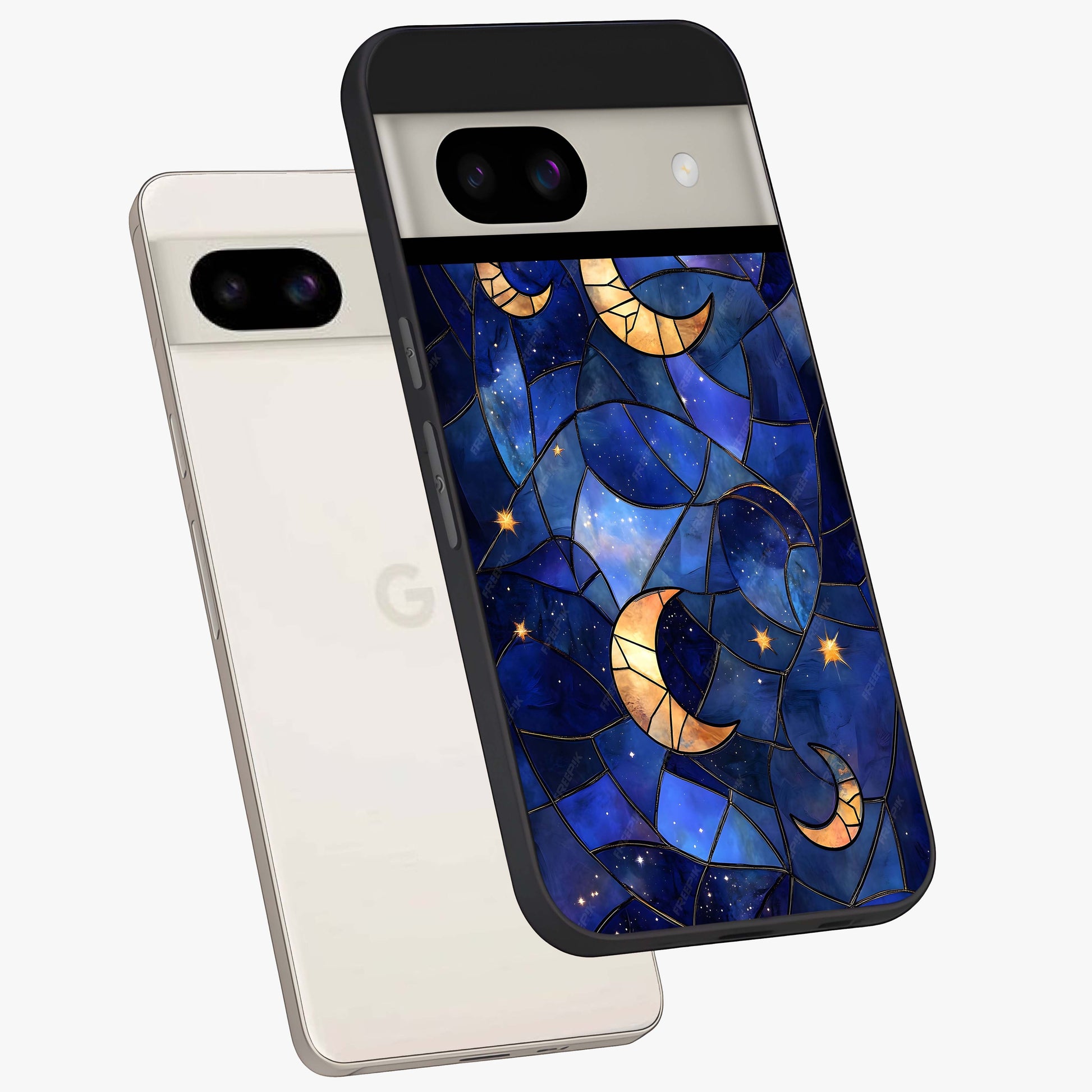 Starlit Sky Tapestry Glass Case displayed in angled mockup highlighting celestial night pattern with artistic aesthetic style.