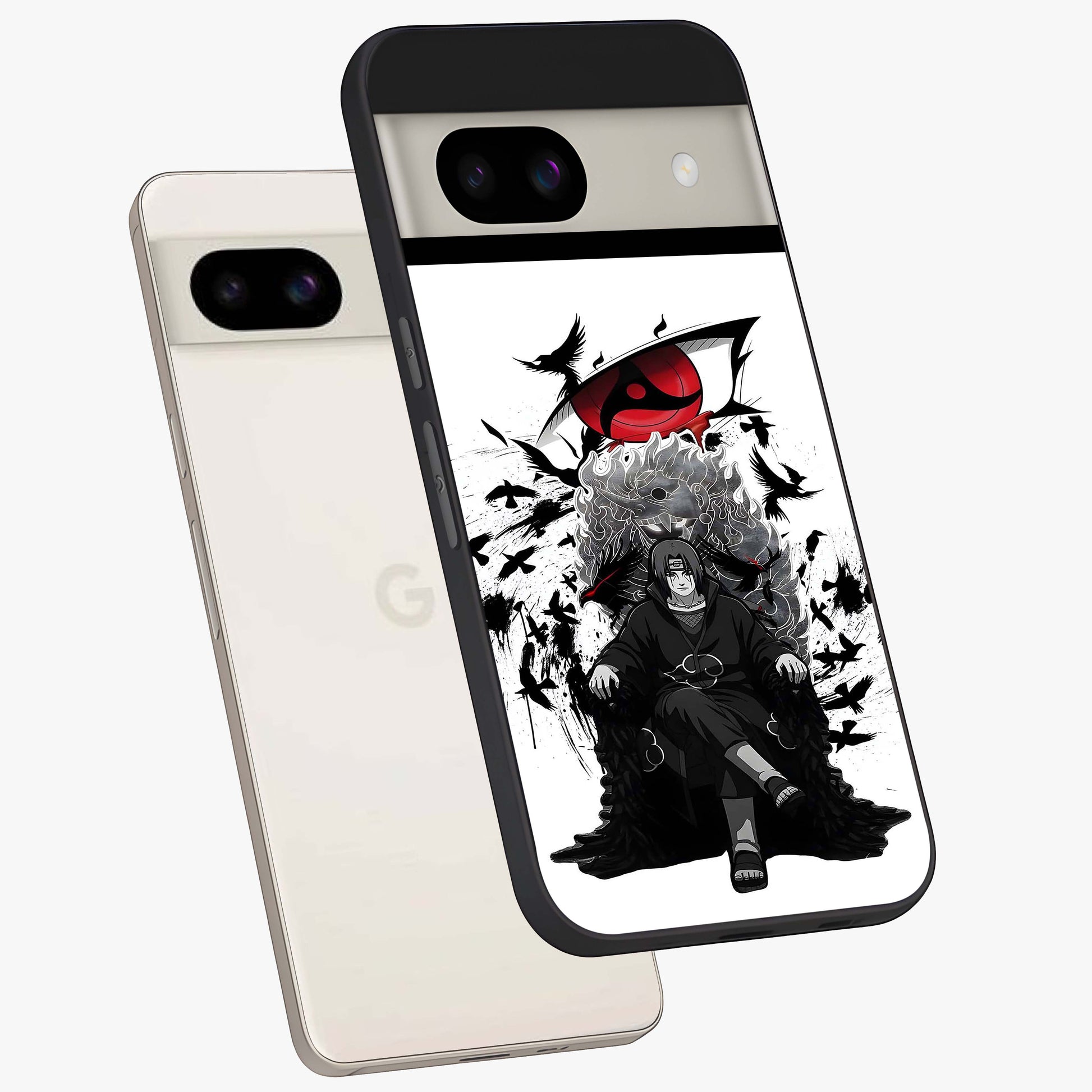 Uchiha Shadow Throne Glass Case displayed in angled mockup highlighting glowing aquatic design with celestial aesthetic.