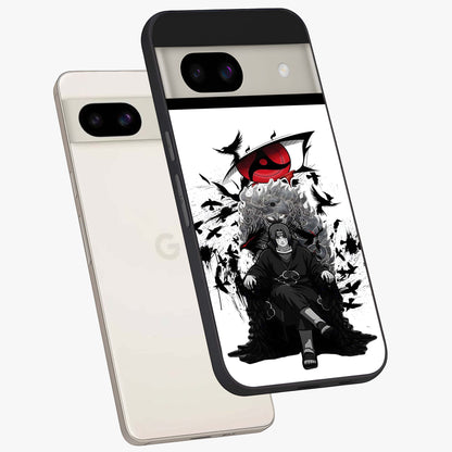 Uchiha Shadow Throne Glass Case displayed in angled mockup highlighting glowing aquatic design with celestial aesthetic.