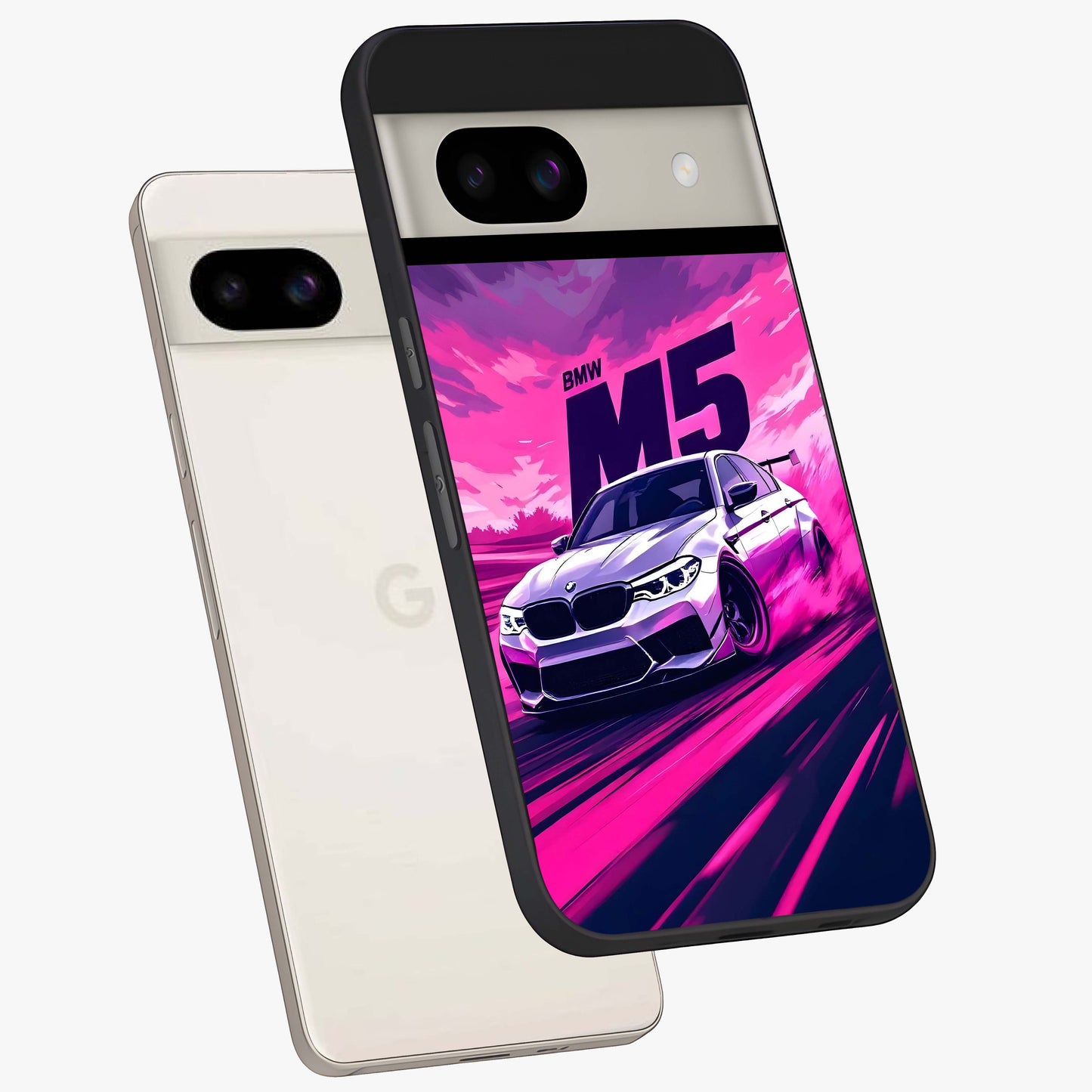 Velocity Drift Pulse Glass Case displayed in angled mockup highlighting dynamic drift design with sporty automotive aesthetic.