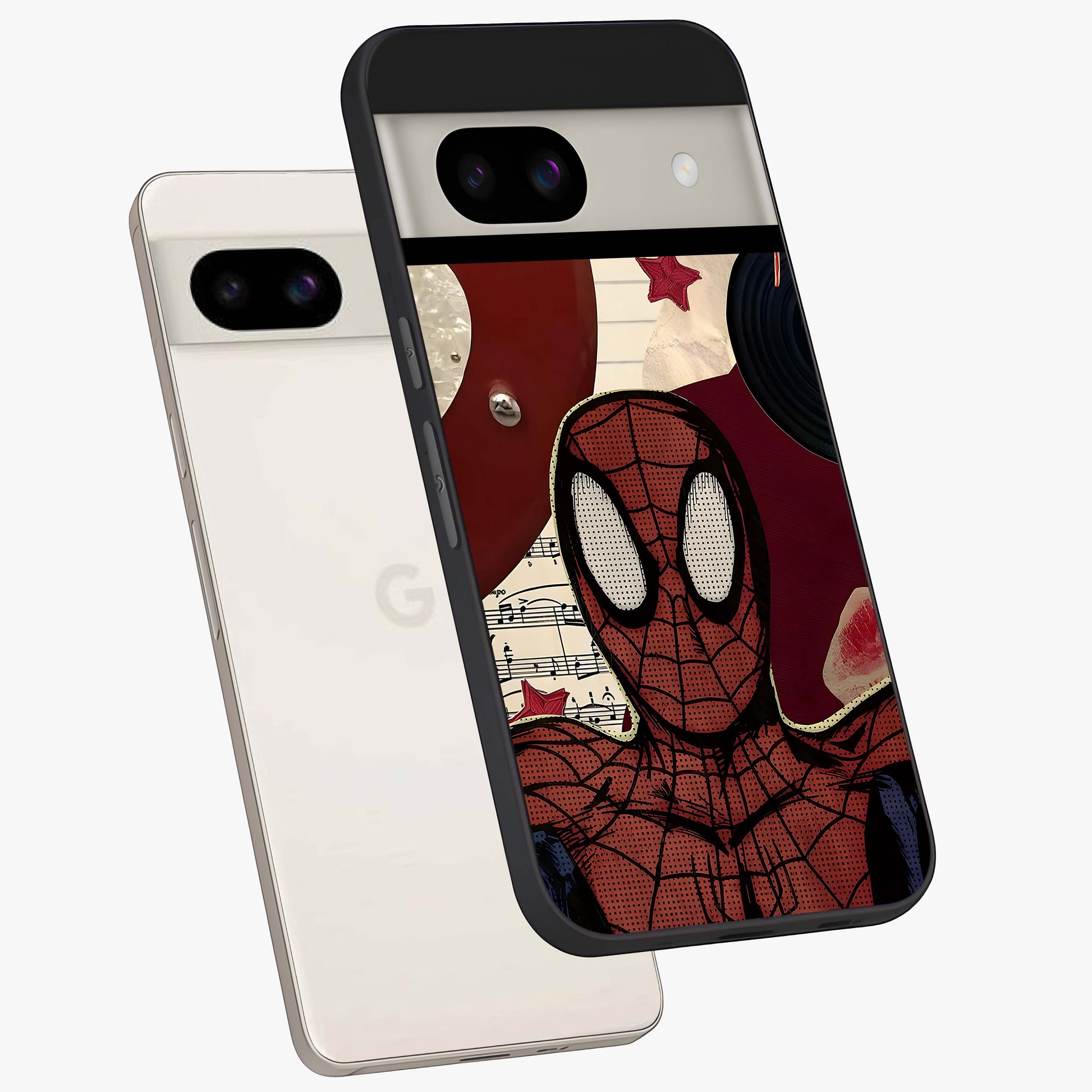 Web Warrior Vibes Glass Case displayed in angled mockup highlighting dynamic web design with comic style aesthetic.