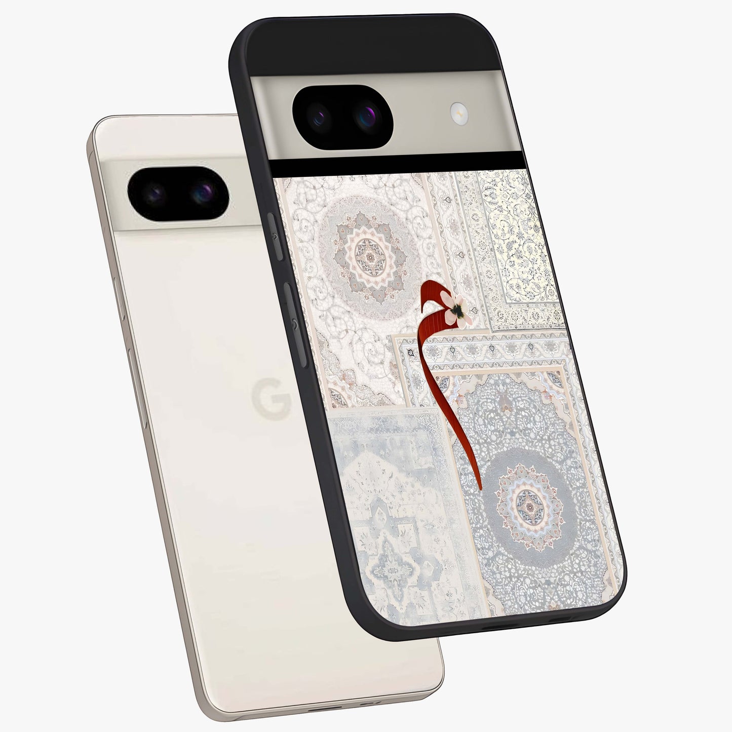 White Aesthetic Bow Glass Case displayed in angled mockup highlighting clean bow design with soft aesthetic style.
