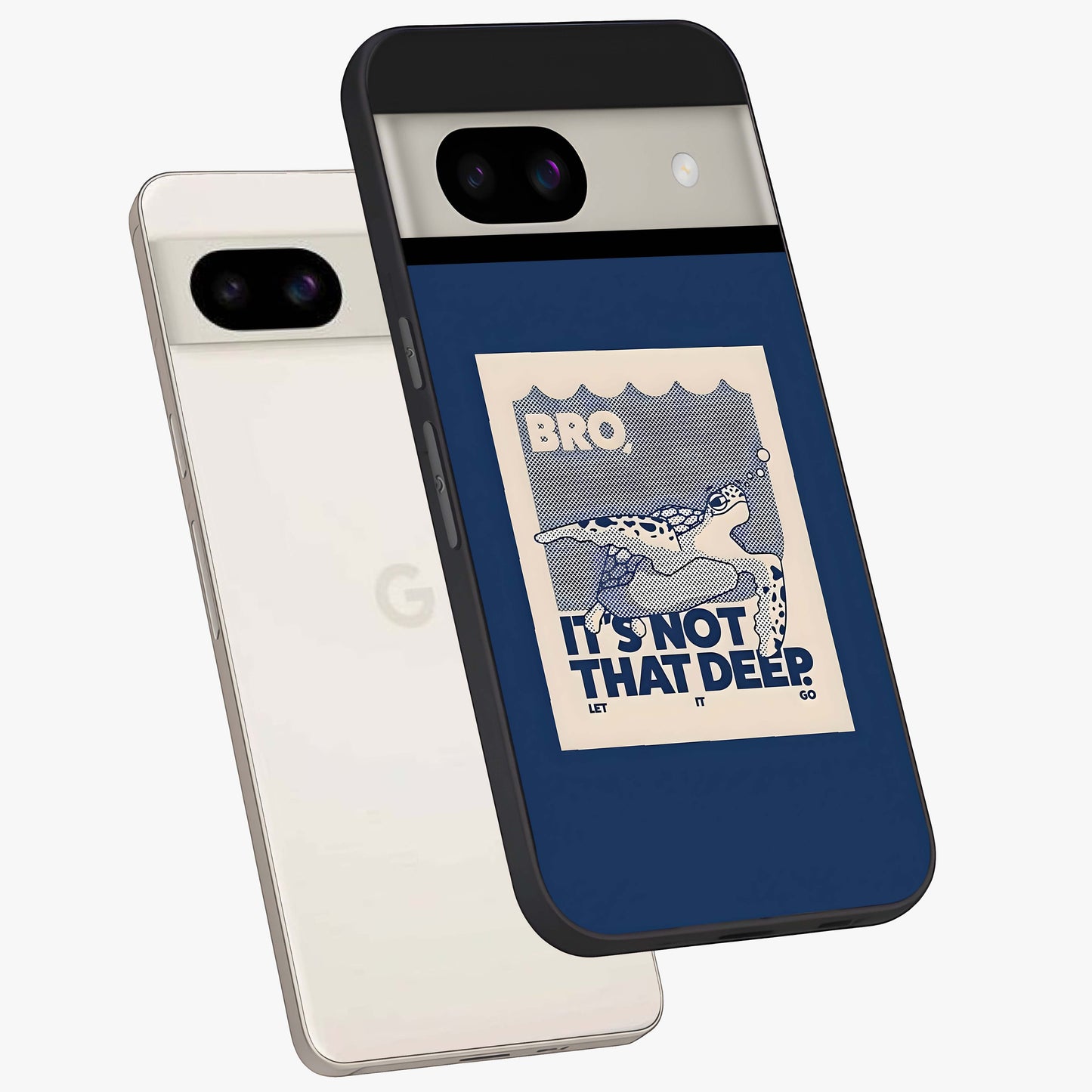 Worry Less Swim Glass Case displayed in angled mockup highlighting fun typography design with relaxed aesthetic style.