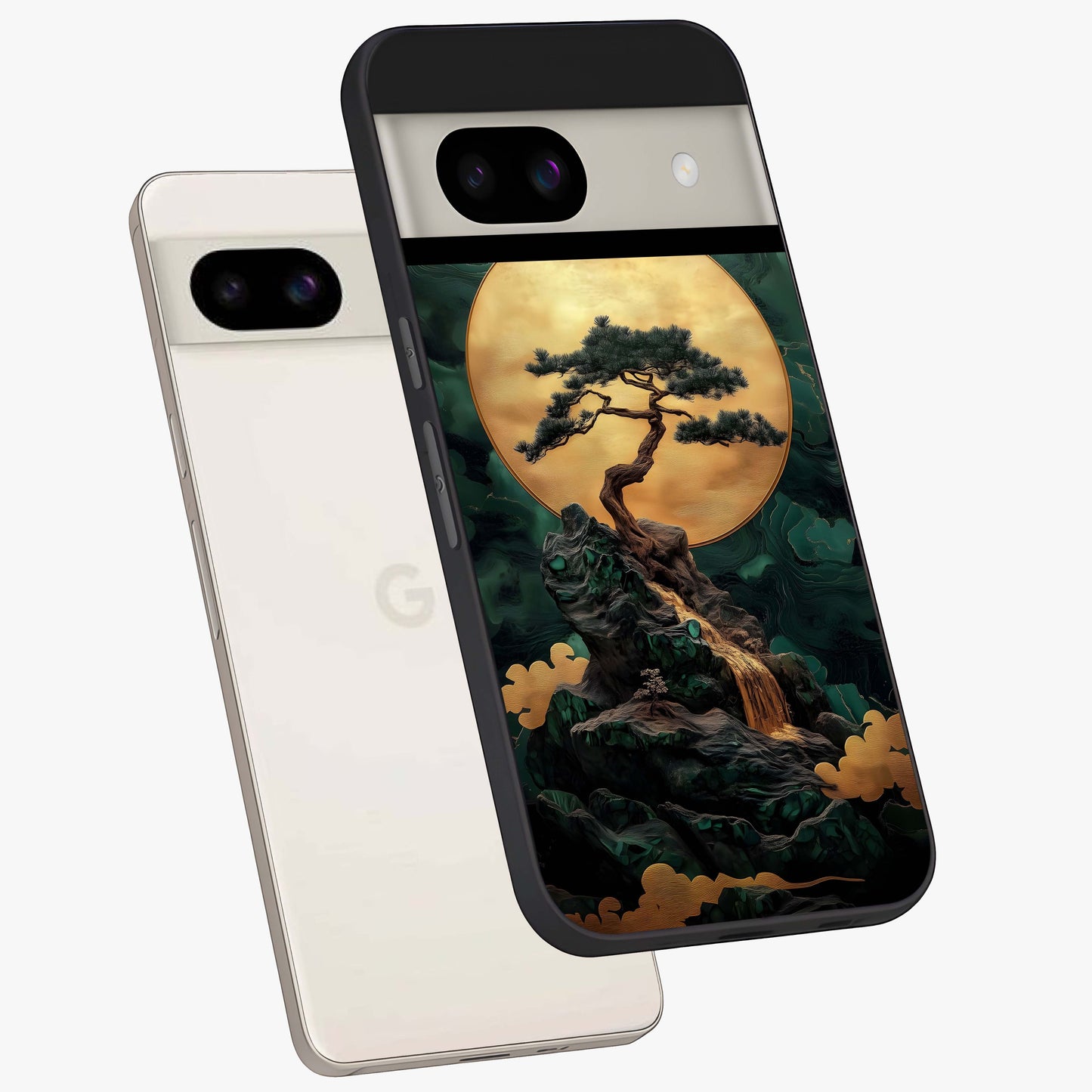 Zen Moon Rise Glass Case displayed in angled mockup highlighting peaceful lunar design with zen aesthetic style.