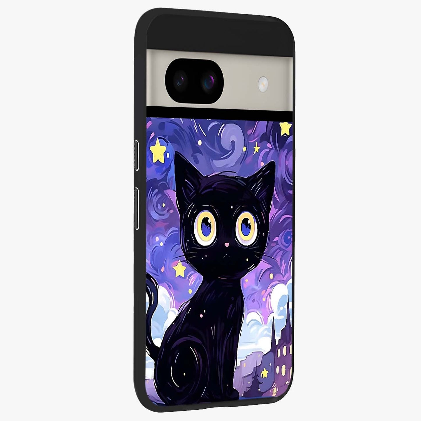 Abstract Cat Art Glass Case upright view showcasing creative feline illustration and aesthetic artistic style.