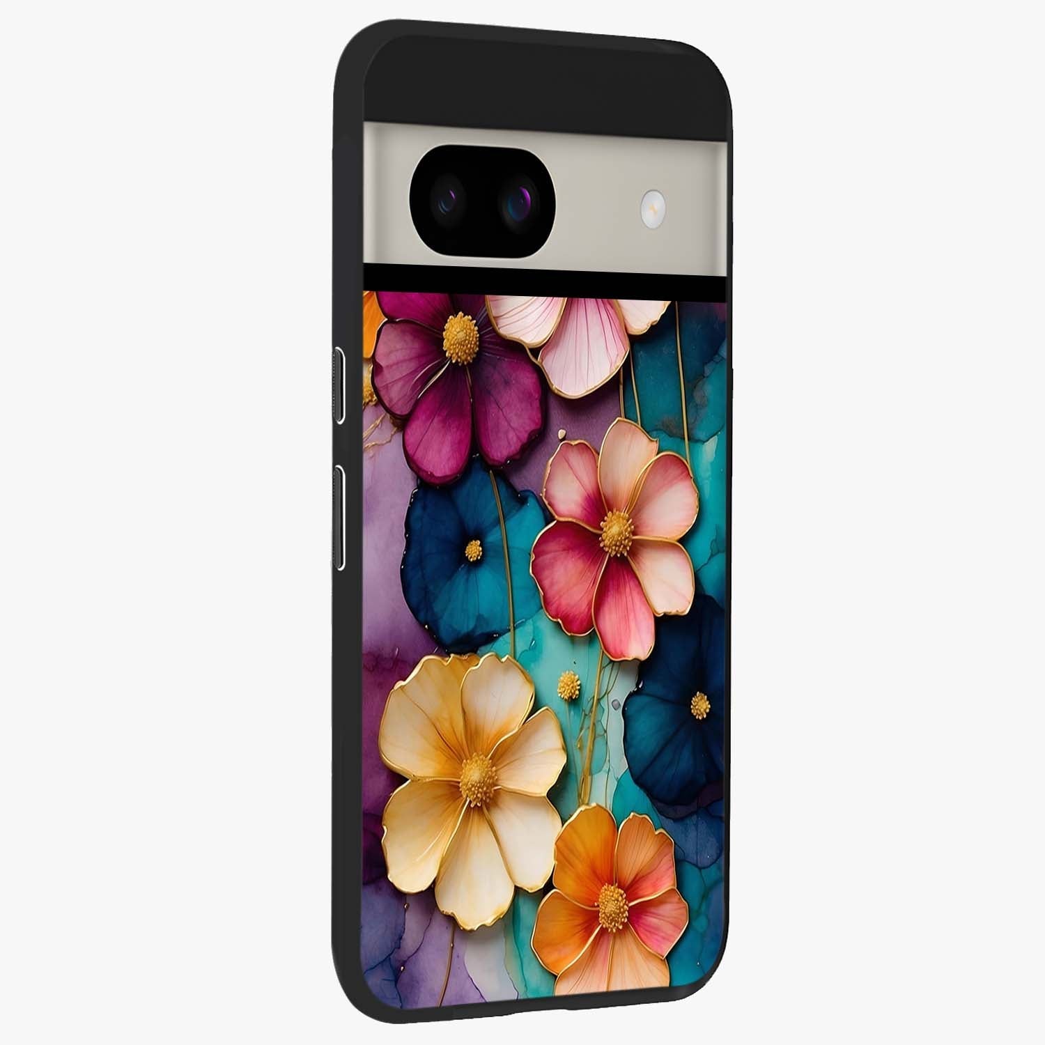Artlyn Grace Flower Pattern Glass Case upright view showcasing graceful floral artwork with aesthetic botanical style.