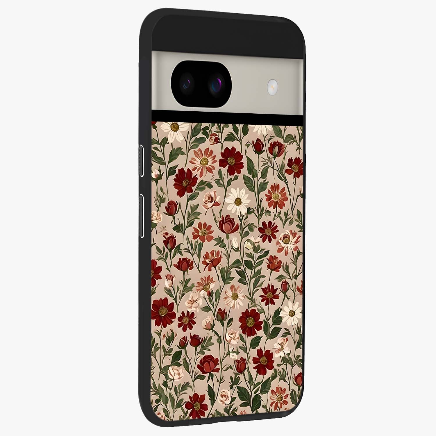 Biege Flower With Leaf Glass Case upright view showcasing delicate beige flower illustration with clean botanical style.