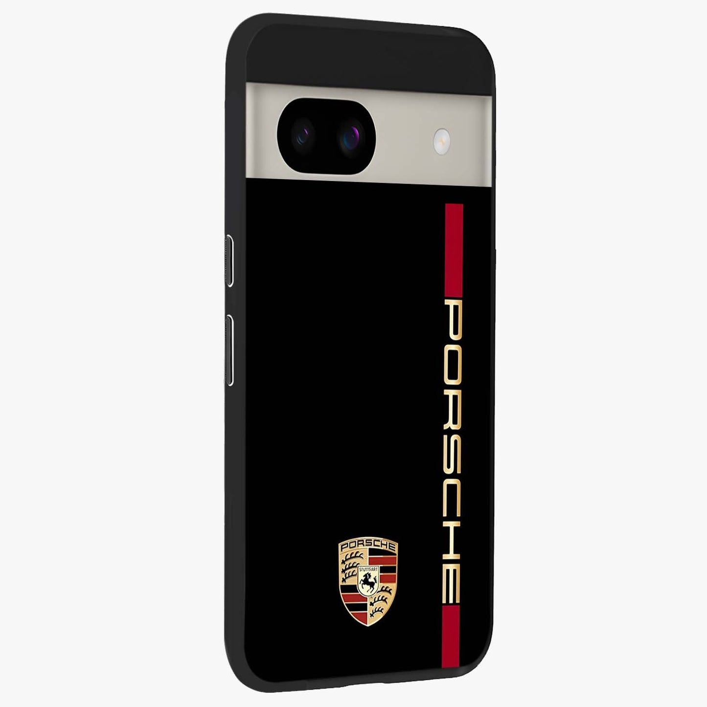 Black Minimal Porsche Glass Case upright view showcasing stylish automotive artwork with bold minimal theme.