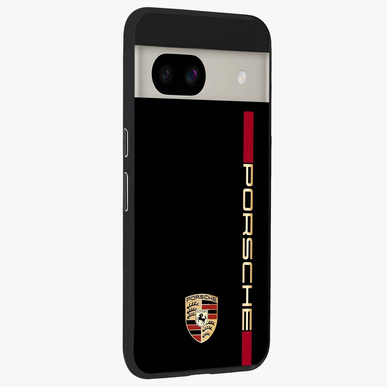 Black Minimal Porsche Glass Case upright view showcasing stylish automotive artwork with bold minimal theme.