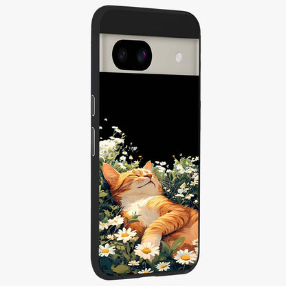 Blissful Bloom Cat Glass Case upright view showcasing charming cat design surrounded by blooming floral elements.