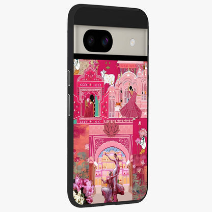 Blossoms of Rajasthan Glass Case upright view showcasing colorful floral design inspired by traditional Indian art.