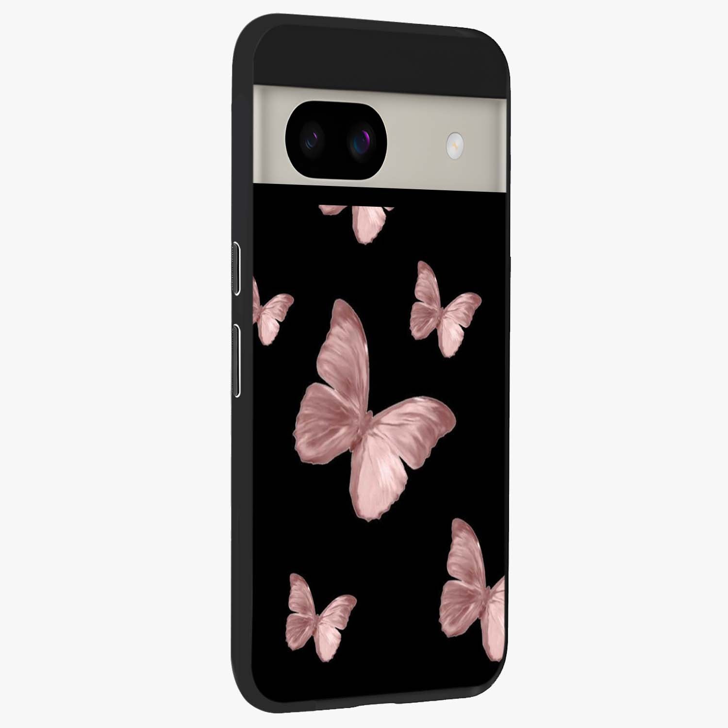 Butterfly Pattern Glass Case upright view showcasing graceful butterfly artwork with soft decorative theme.