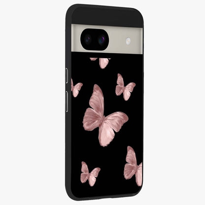 Butterfly Pattern Glass Case upright view showcasing graceful butterfly artwork with soft decorative theme.
