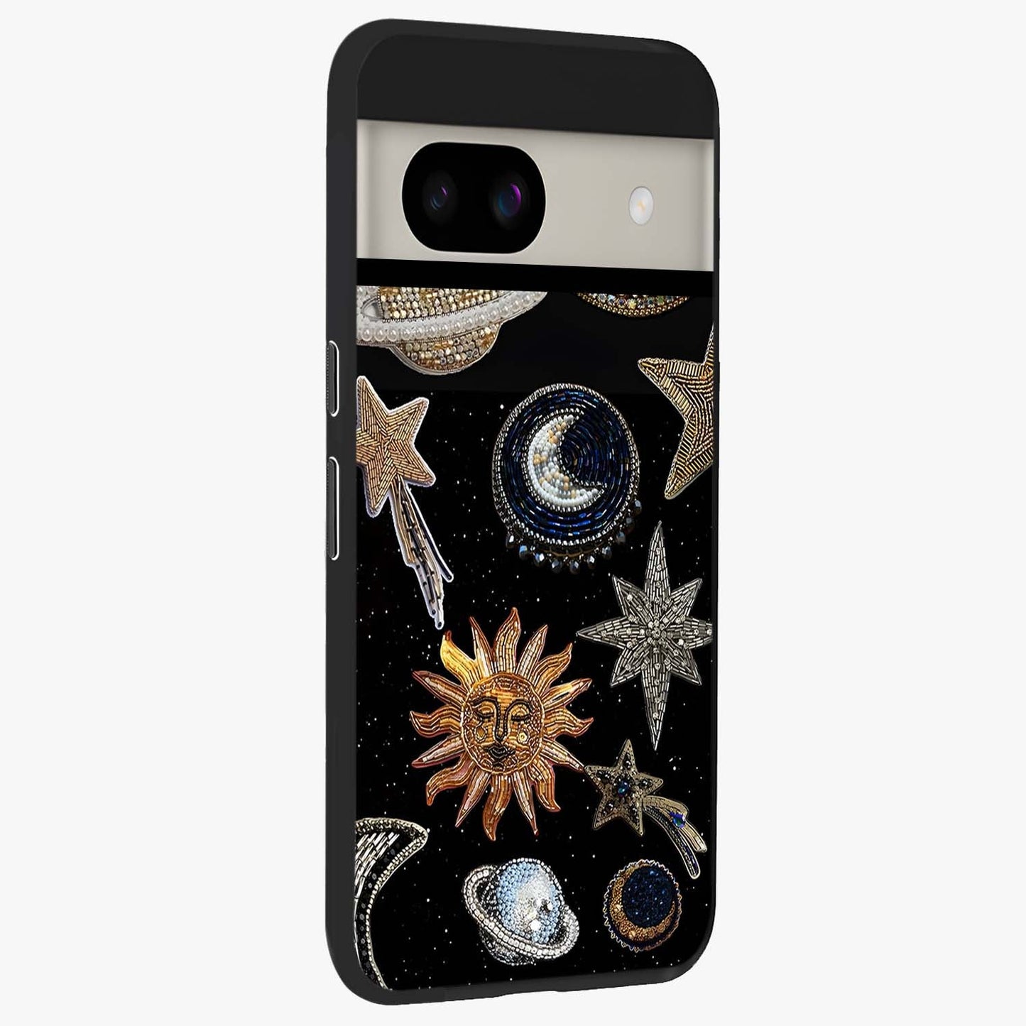Celestial Gem Constellations Glass Case upright view showcasing cosmic constellation artwork with celestial aesthetic style.
