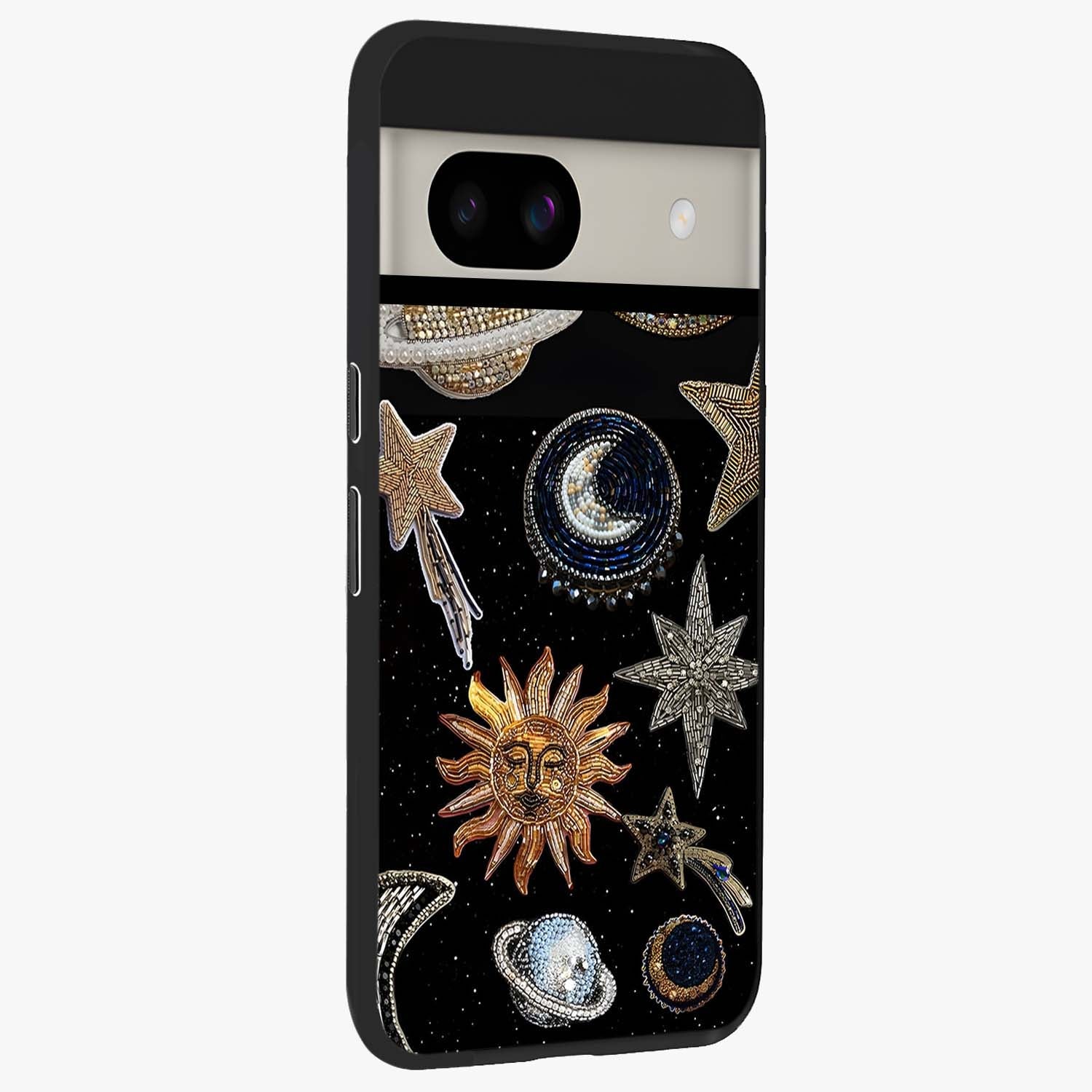 Celestial Gem Constellations Glass Case upright view showcasing cosmic constellation artwork with celestial aesthetic style.