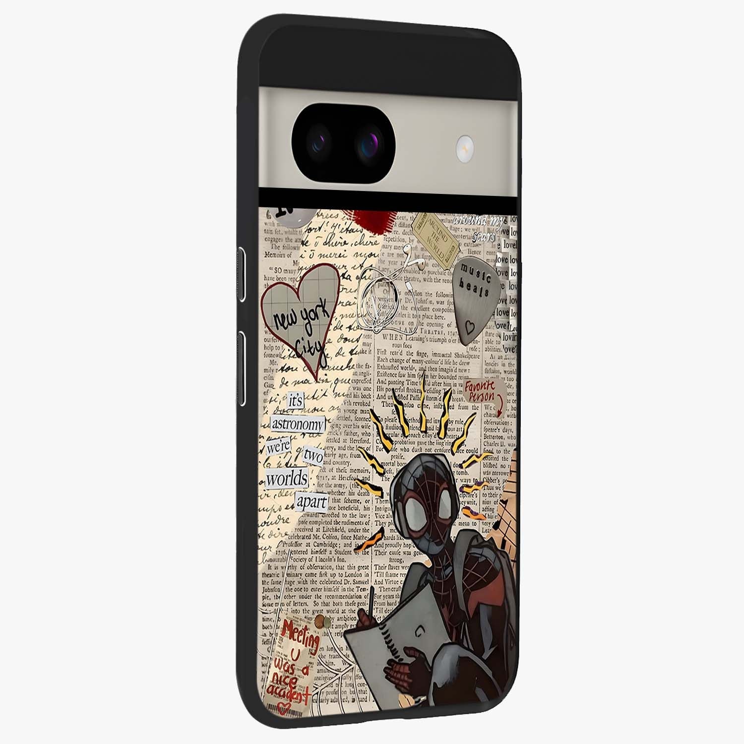 City Dream Sketch Glass Case upright view showcasing urban skyline artwork with stylish hand drawn design.