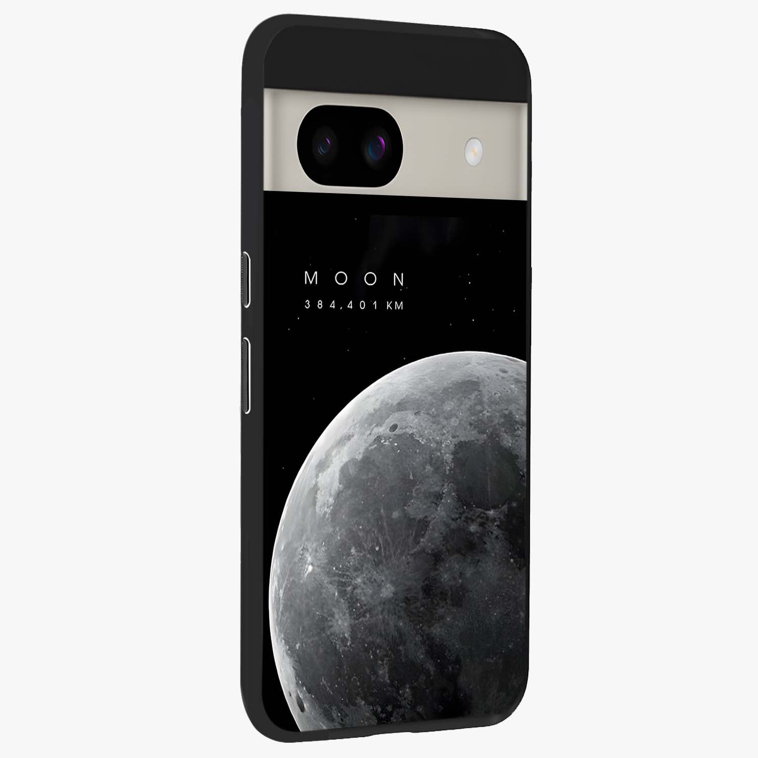 Cosmic Moon Glow Glass Case upright view showcasing luminous moon illustration with dreamy cosmic style.