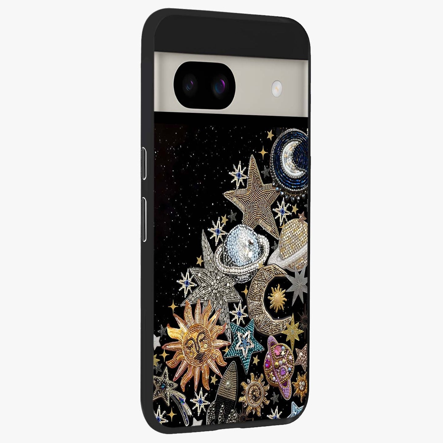 Cosmic Sparkle Dreams Glass Case upright view showcasing glowing cosmic artwork with magical galaxy theme.