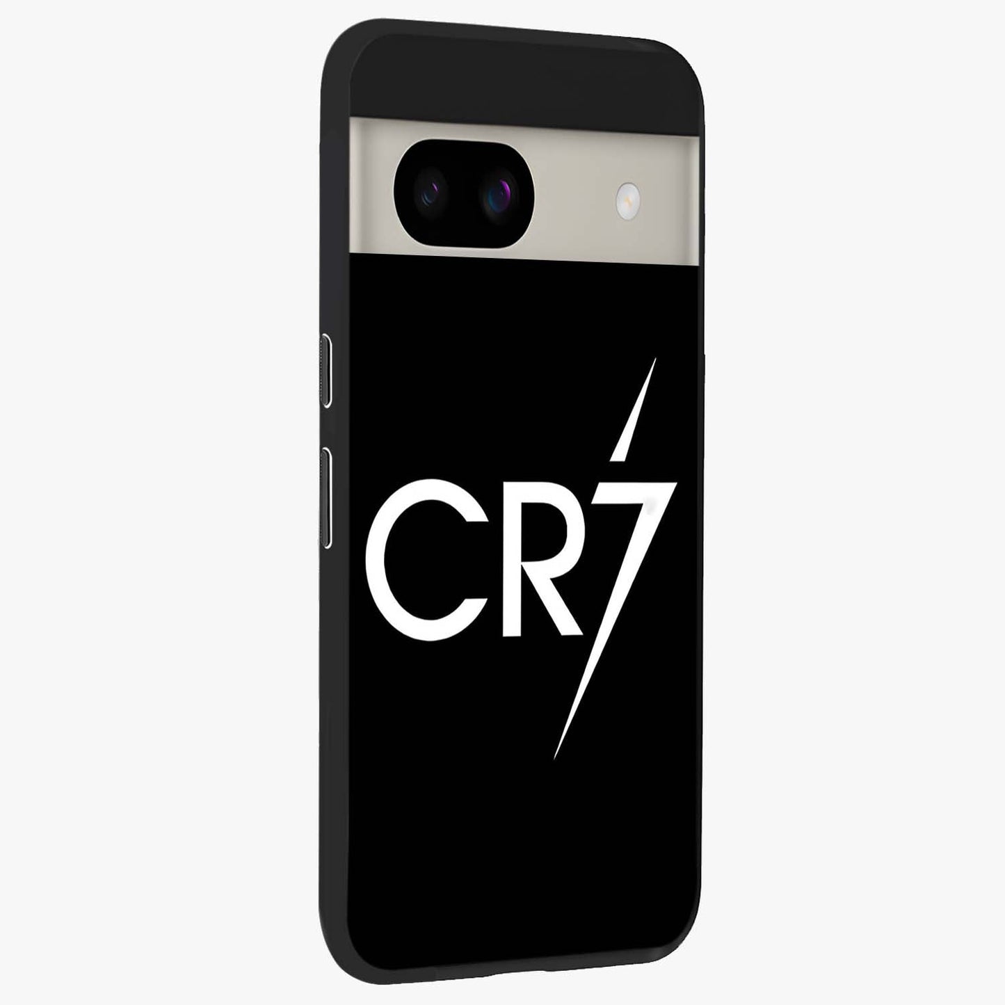 Cr7 Elite Strike Glass Case upright view showcasing energetic football inspired design with modern sports aesthetic.