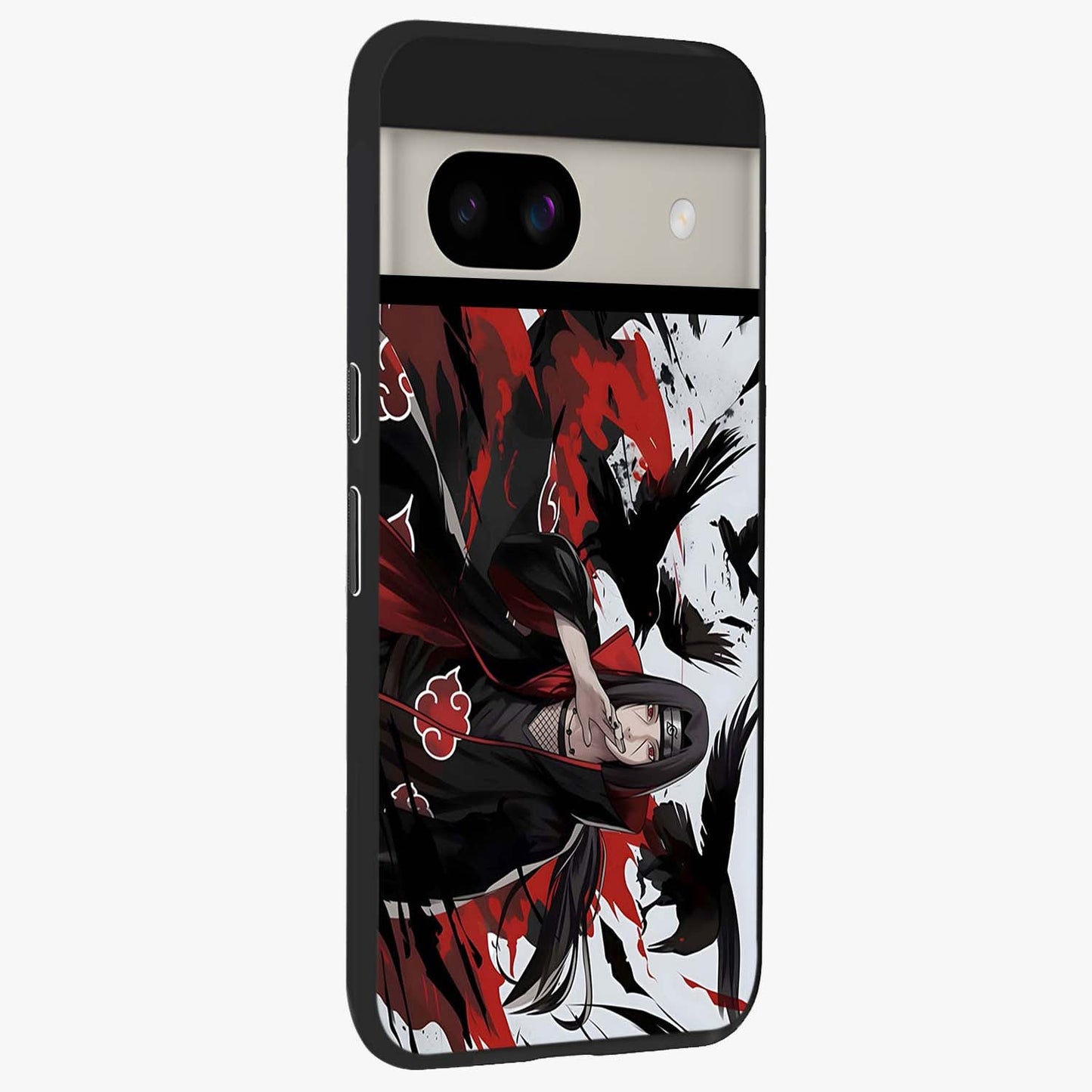 Crimson Crow Illusion Glass Case upright view showcasing striking crow illusion artwork with intense crimson theme.