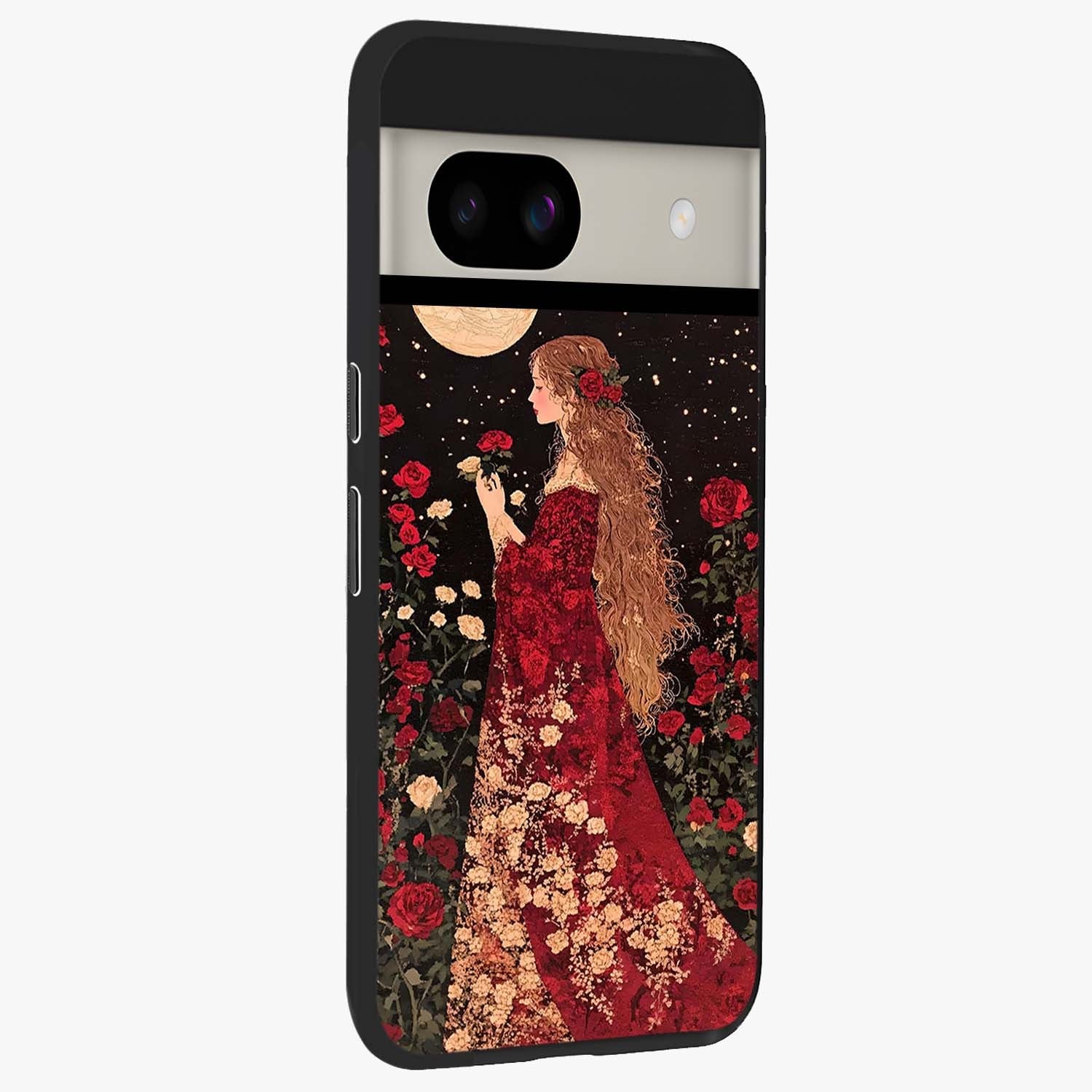 Crimson Dreams Glass Case upright view showcasing dreamy red toned artwork with modern aesthetic style.