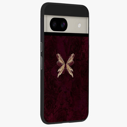 Crimson Fade Butterfly Glass Case upright view showcasing graceful butterfly artwork with soft crimson fade effect.