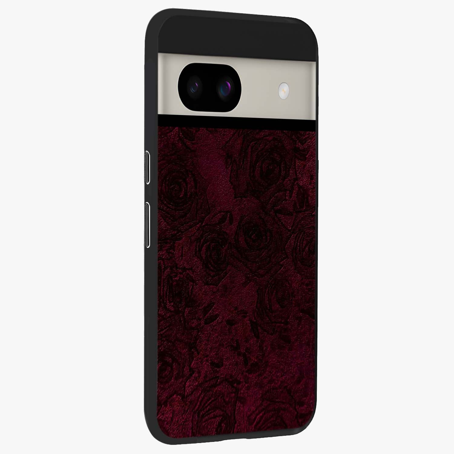 Crimson Fade Flow Glass Case upright view showcasing dynamic crimson flow artwork with stylish abstract theme.