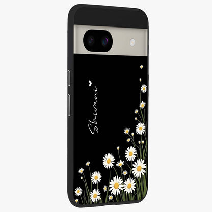 Daisy Cascade Custom Name Glass Case upright view showcasing elegant floral cascade design with personalized aesthetic.