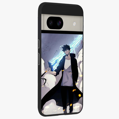 Dark Lightning Anime Warrior Glass Case upright view showcasing dramatic warrior artwork with dark lightning aesthetic.