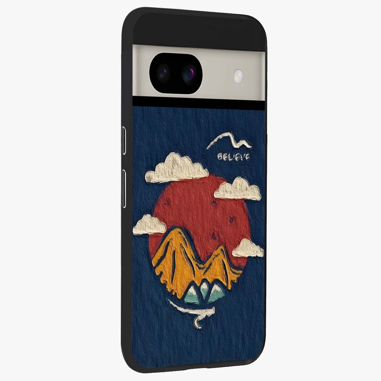 Dream Beyond Mountains Glass Case upright view showcasing beautiful mountain scenery with inspirational nature theme.