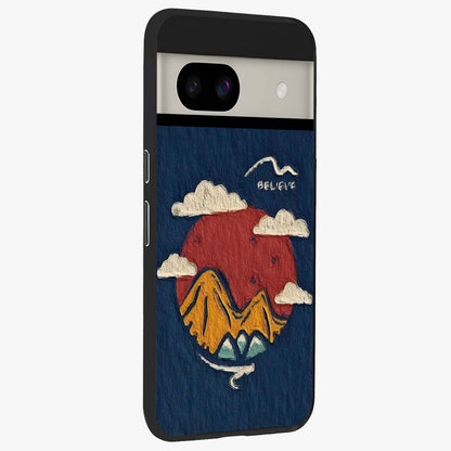 Dream Beyond Mountains Glass Case upright view showcasing beautiful mountain scenery with inspirational nature theme.