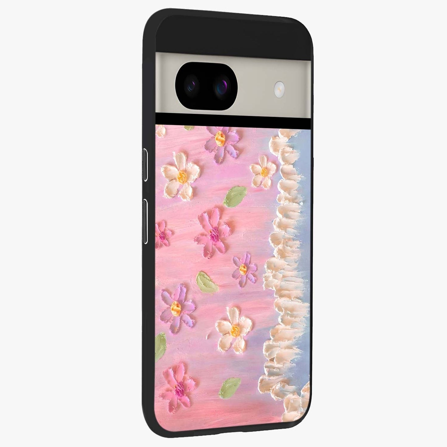Dreamy Painted Garden Glass Case upright view showcasing vibrant floral garden artwork with artistic nature theme.