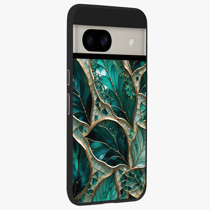 Emerald Leaf Glass Glass Case upright view showcasing fresh green leaf artwork with calming nature inspired style.