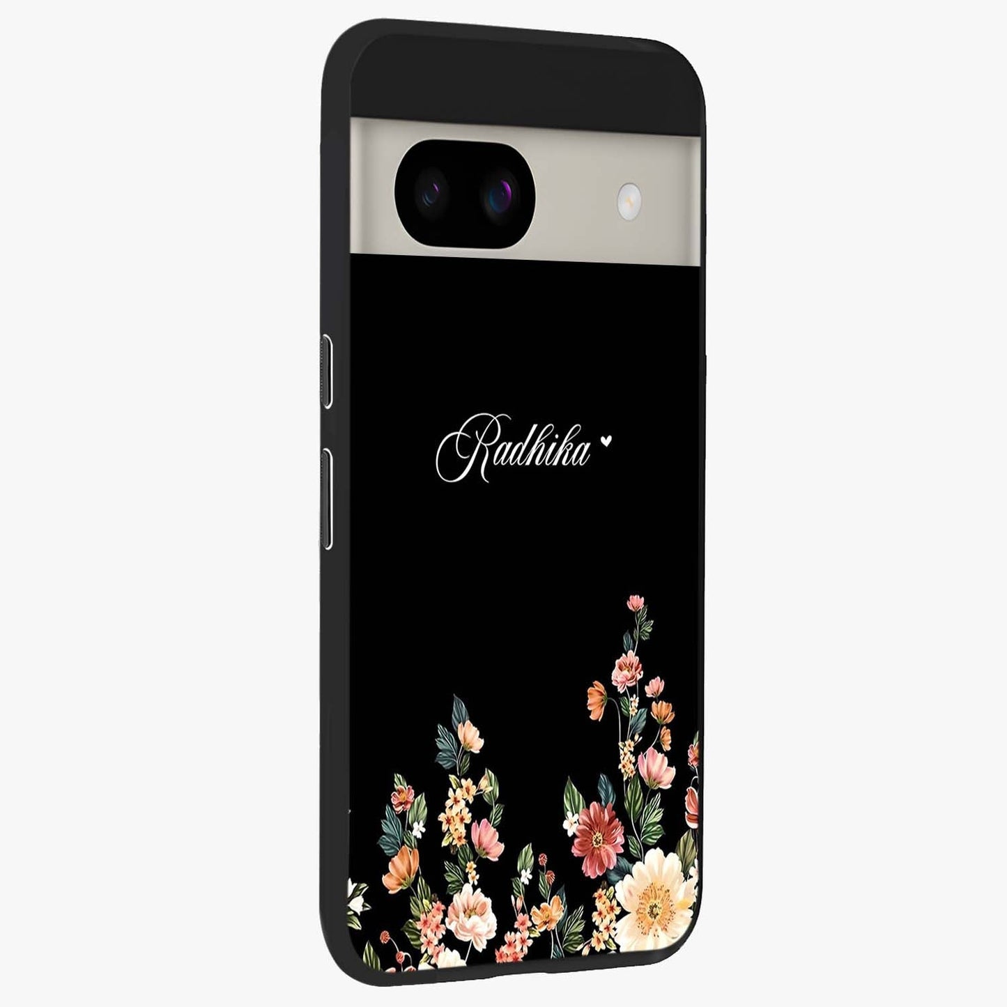 Floral Design With a Custom Personalized Name Glass Case upright view showcasing delicate floral artwork with personalized aesthetic style.